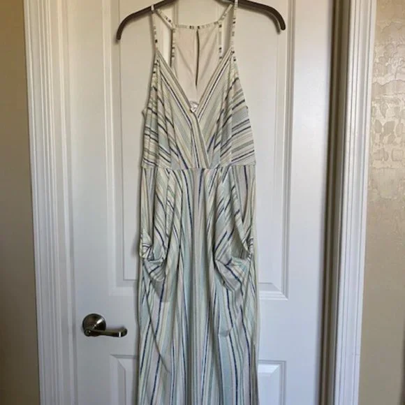 bcbgeneration drape pocket midi dress BCBGeneration Midi Dress Spaghetti Strap Draped Pockets Multi Striped Size S